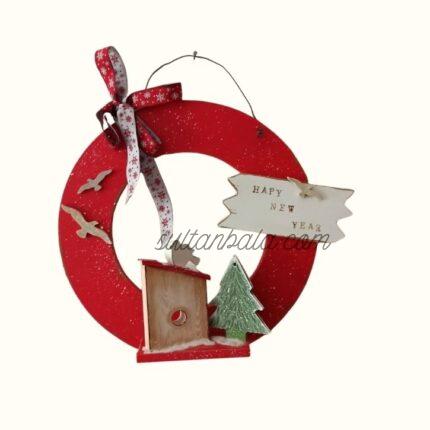 Happ New Year Wooden Painting Door and Wall Ornament, Red Decorative ornament