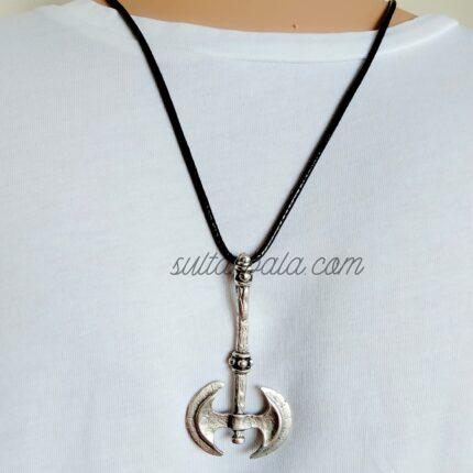 Viking Battle Axe Men's Silver Necklace Black Cord Rope Chain