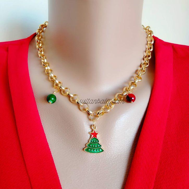Christmas Chain Necklace, 24k Christmas Charm Christmas Chain Necklace, 24k Christmas Charm