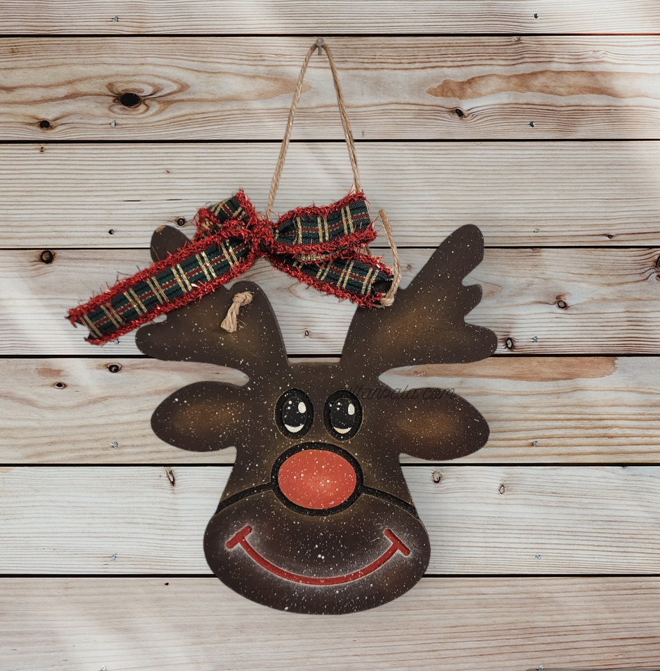 Santa Reindeer Head Wooden Painting Door and Wall Art