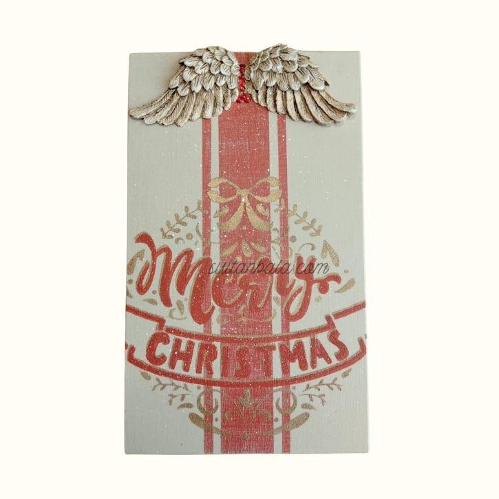 Wood Painting Handmade Wall Board Merry Christmas With Angel Wings Wood Painting Handmade Wall Board Merry Christmas With Angel Wings