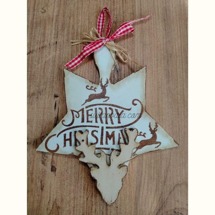 Wooden Painting Door and Wall Decoration Deer head on star Wooden Painting Door and Wall Decoration Deer Head On Star