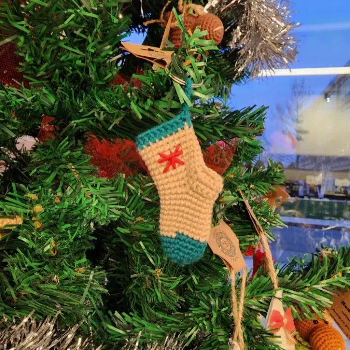 Amigurumi White-Blue Socks Christmas Tree Ornament
