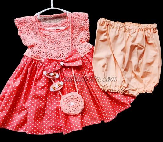 Hand-Knitted Baby Girl Dress Set Red