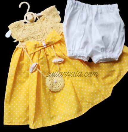 Hand-Knitted Baby Girl Dress Set Yellow