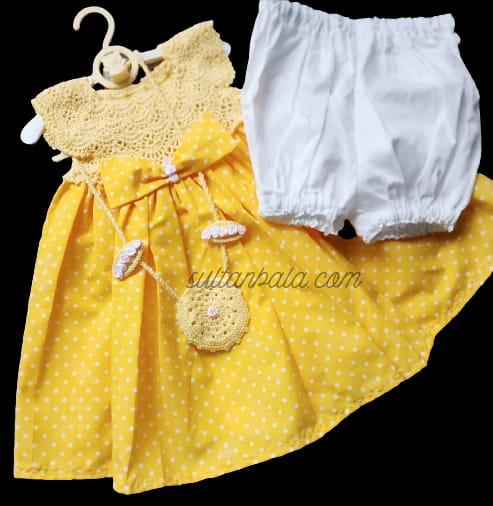 Hand-Knitted Baby Girl Dress Set Yellow Hand-Knitted Baby Girl Dress Set Yellow