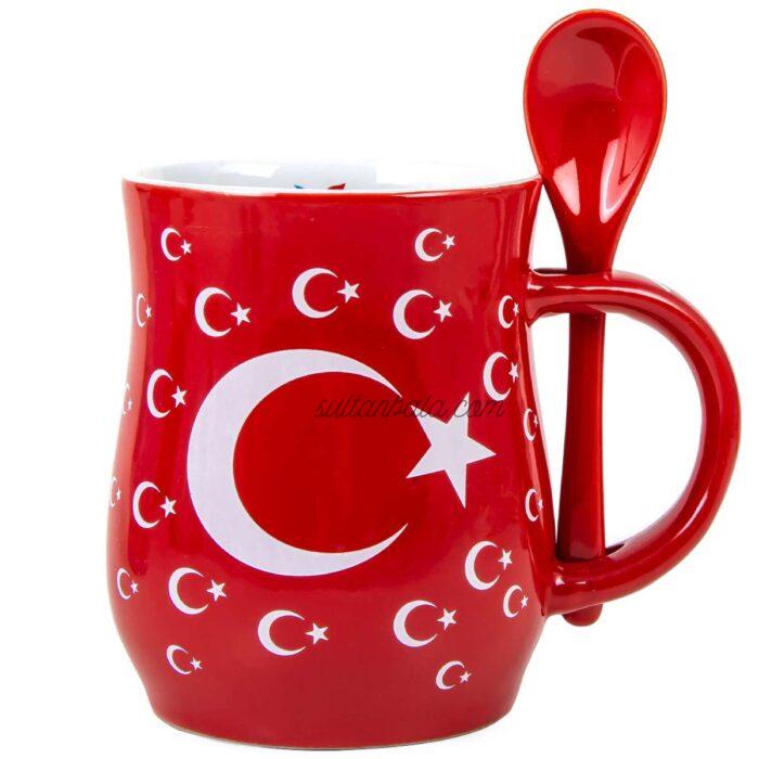 Star and Crescent Turkish Flag Mug With Spoon